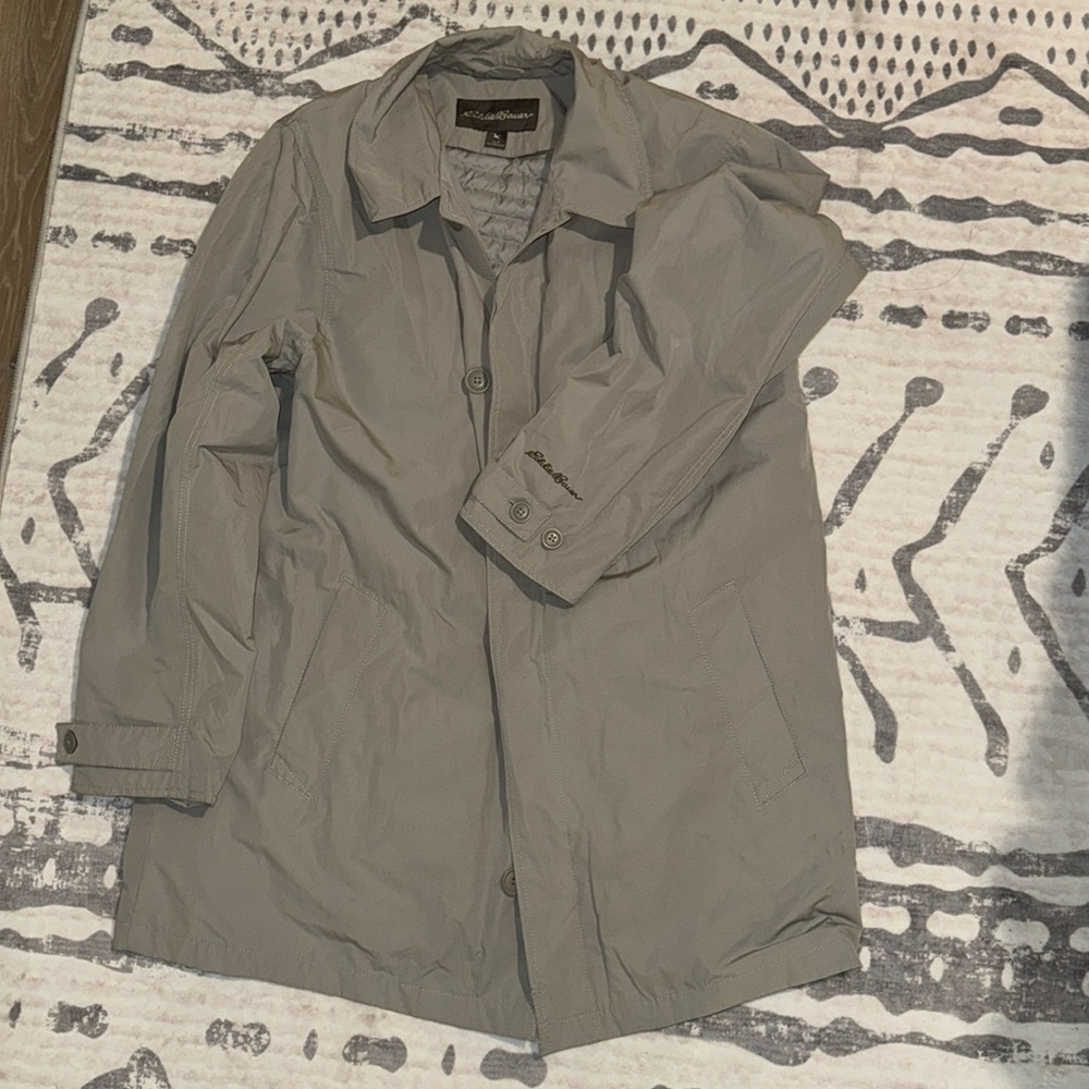 Eddie Bauer Button-Up Windbreaker Coat | Size L |
Stone Gray